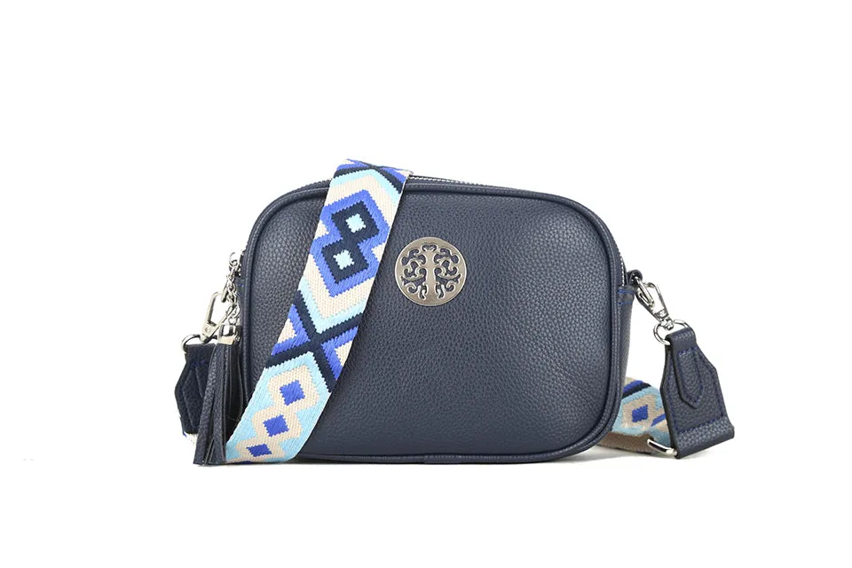 32227- Navy Crossbody Bag With Fabric Strap