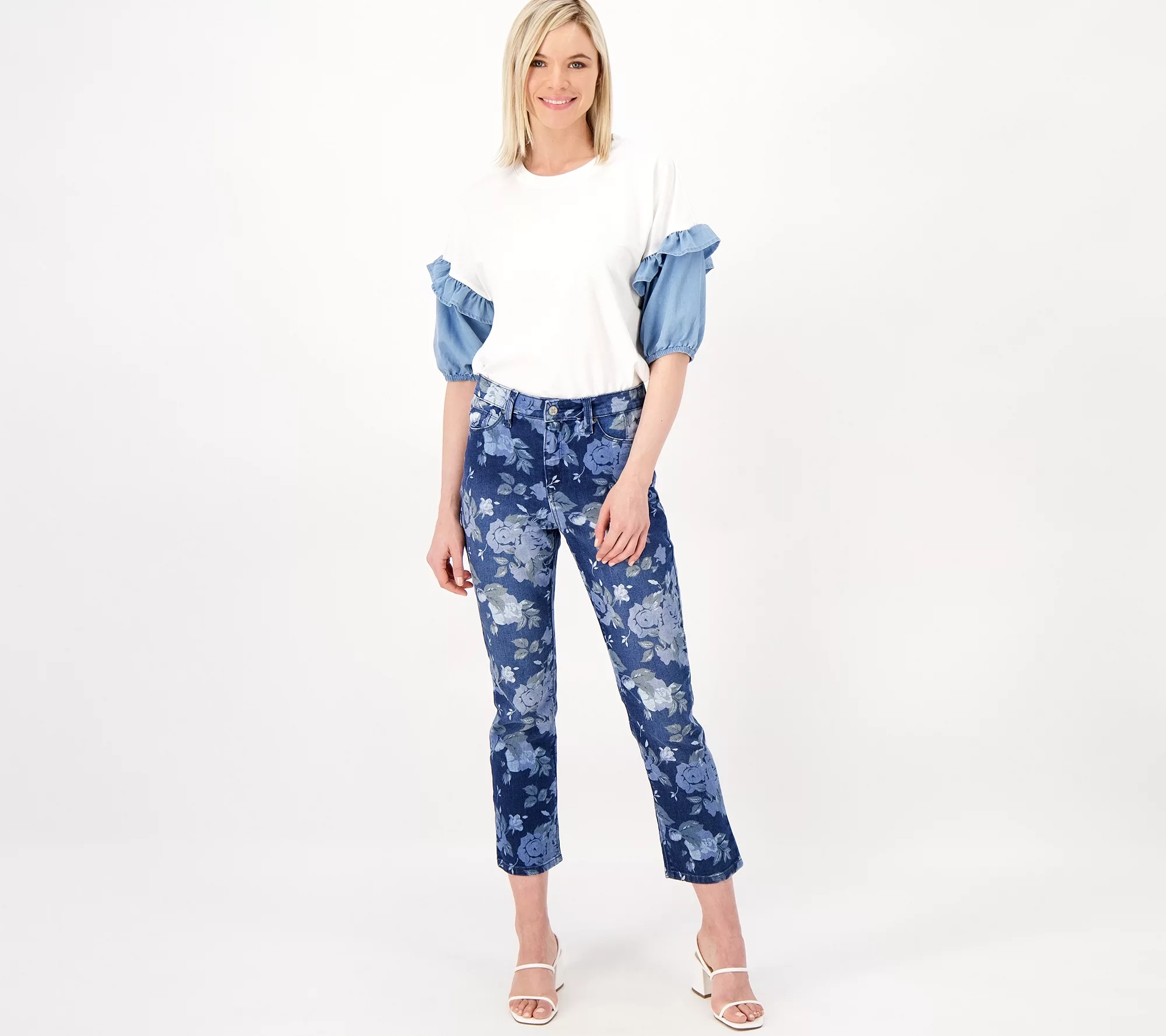 "As Is" Laurie Felt Regular Floral Daisy Denim Ankle Straight Jeans