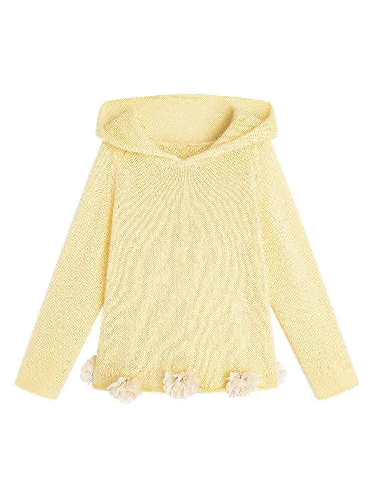 3D Flower Hoodie Casual Loose Pale Knit