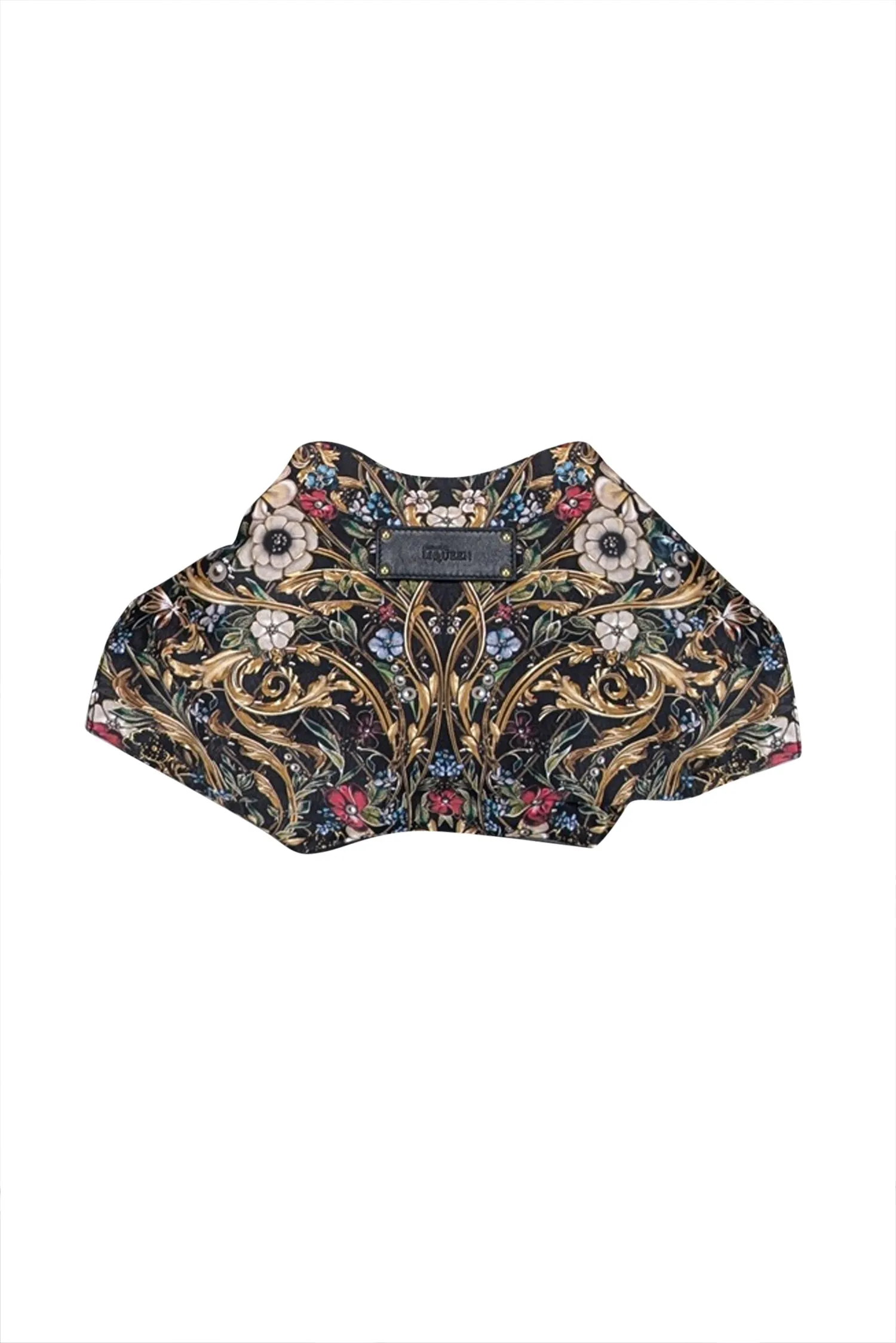 Alexander McQueen - Black & Gold Floral Satin Manta Clutch Bag