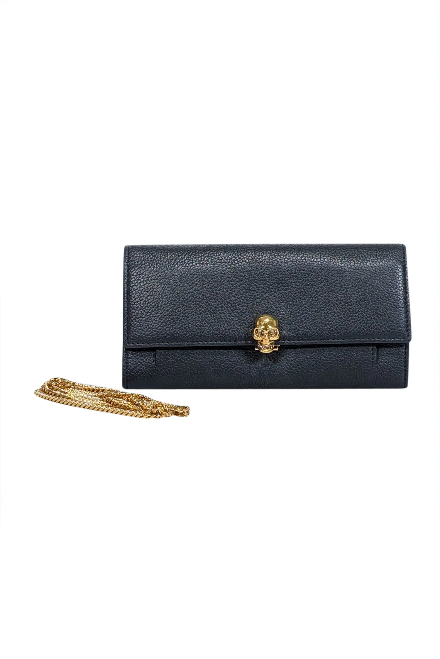 Alexander McQueen - Black Leather Clutch w/ Gold Skull Closure