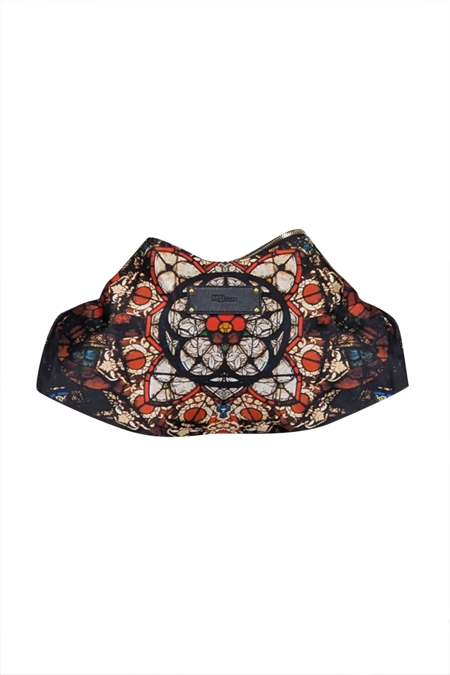 Alexander McQueen - Black w/ Cream & Red Medallion Print Satin Manta Clutch Bag