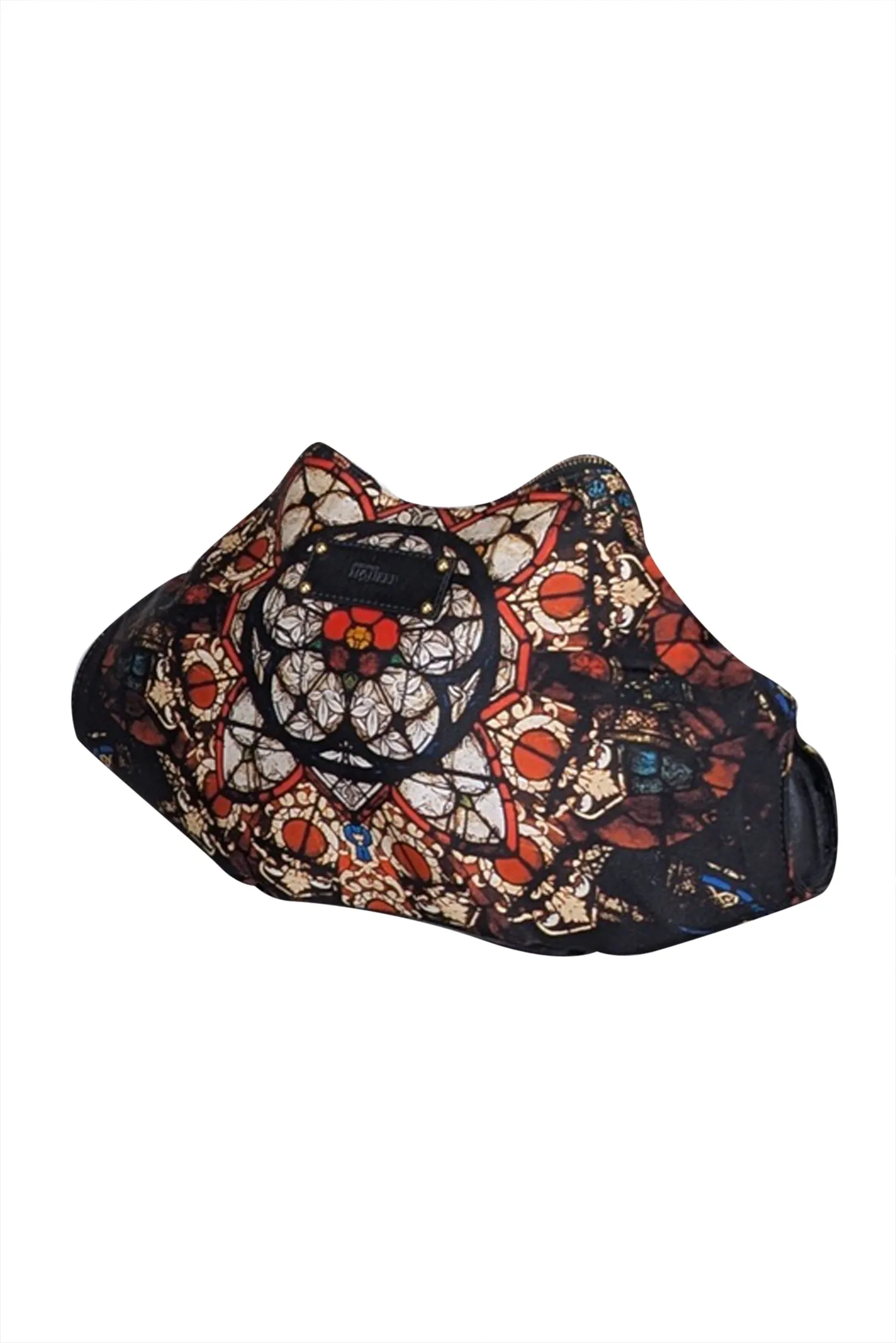 Alexander McQueen - Black w/ Cream & Red Medallion Print Satin Manta Clutch Bag