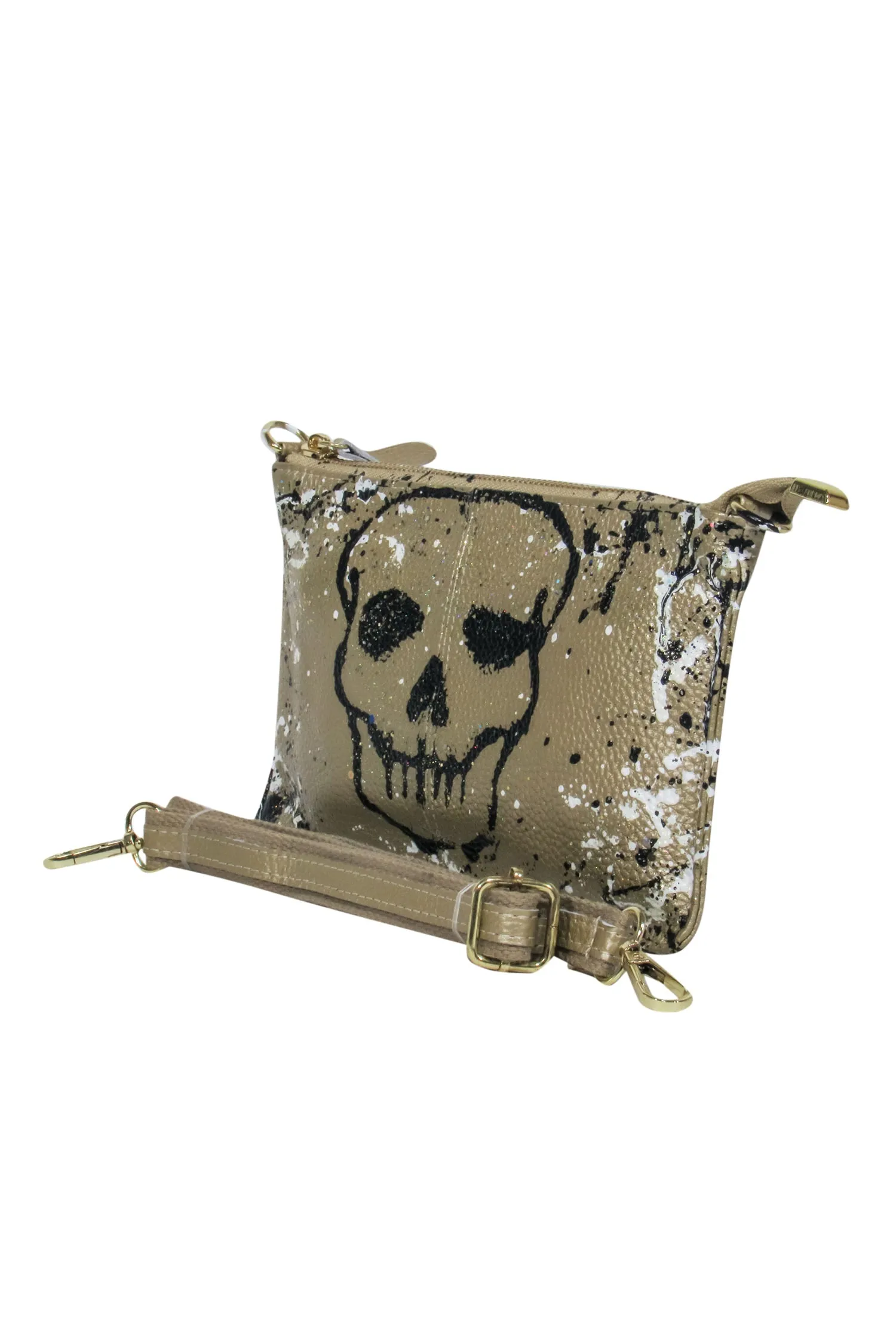 Anca Barbu - Gold Metallic Skull Print Convertable Crossbody Bag