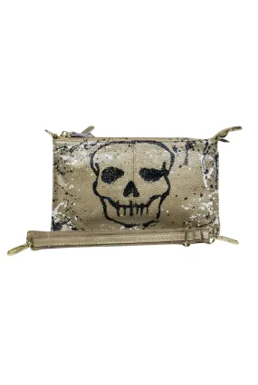 Anca Barbu - Gold Metallic Skull Print Convertable Crossbody Bag