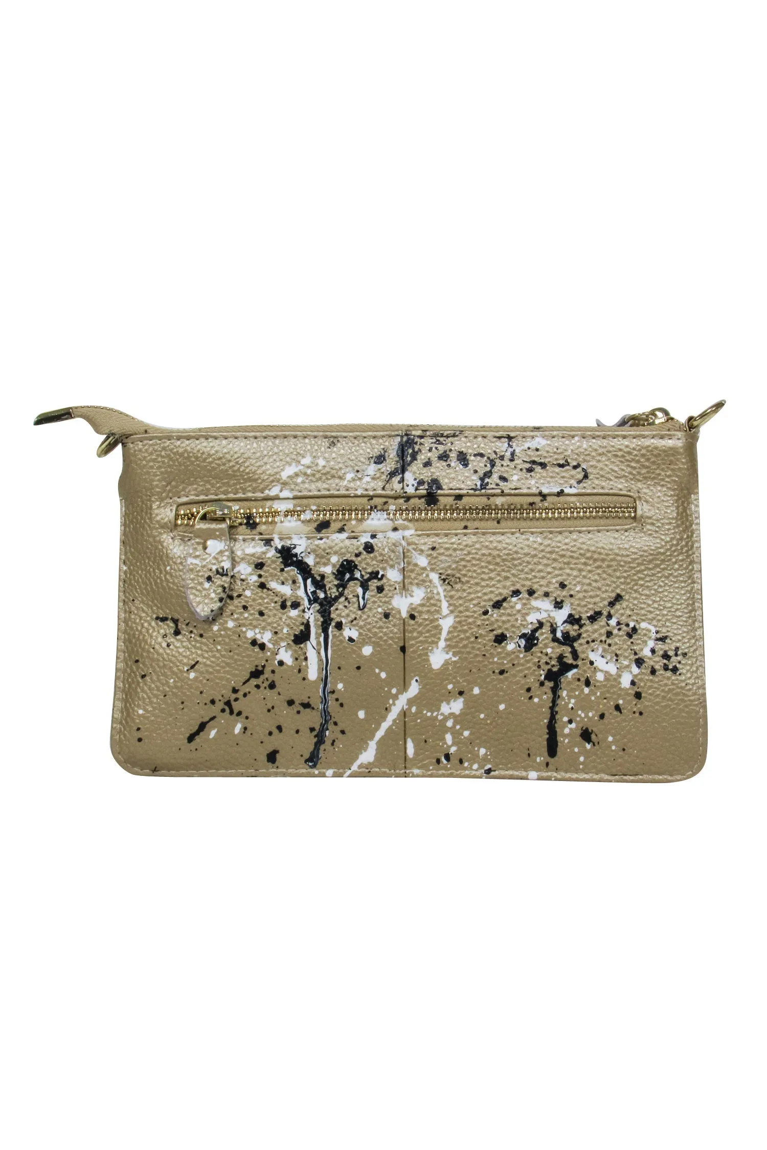 Anca Barbu - Gold Metallic Skull Print Convertable Crossbody Bag