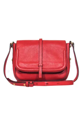 Annabel Ingall - Red Textured Leather Crossbody Bag w/ Top Flap