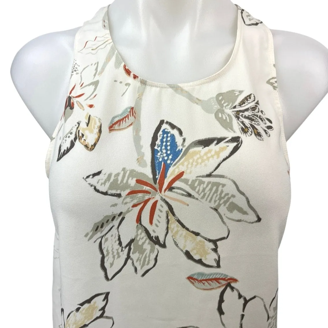 Aritzia Wilfred White Silk Floral Print Sleeveless Racerback Blouse Tank Top S