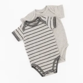 Baby Boys 2 Pack Long Sleeve Stripe Vest - Grey