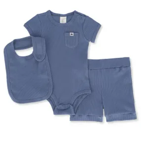 Baby Boys 3 Piece Rib Vest And Short Set - Blue