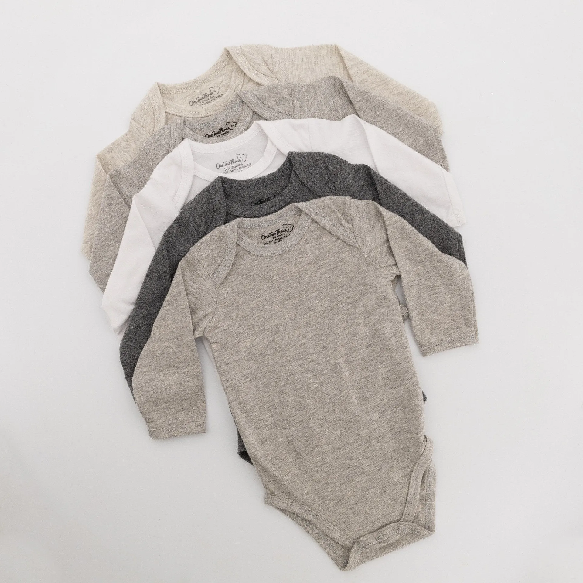 Baby Boys 5 Pack Long Sleeve Vest - Grey