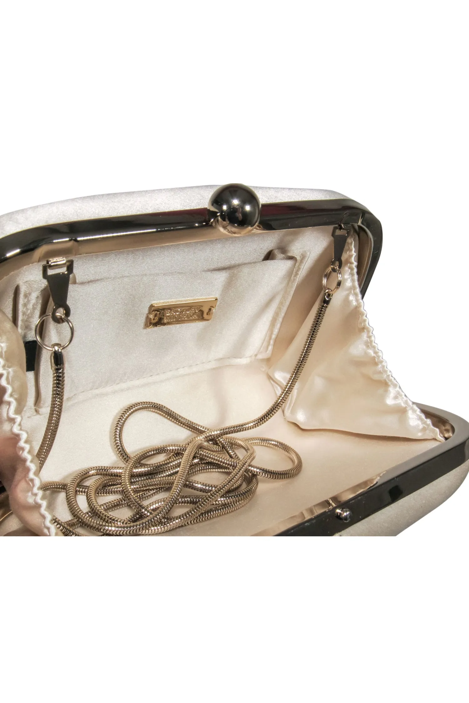 Badgley Mischka - Cream Satin Clutch w/ Jewel Front