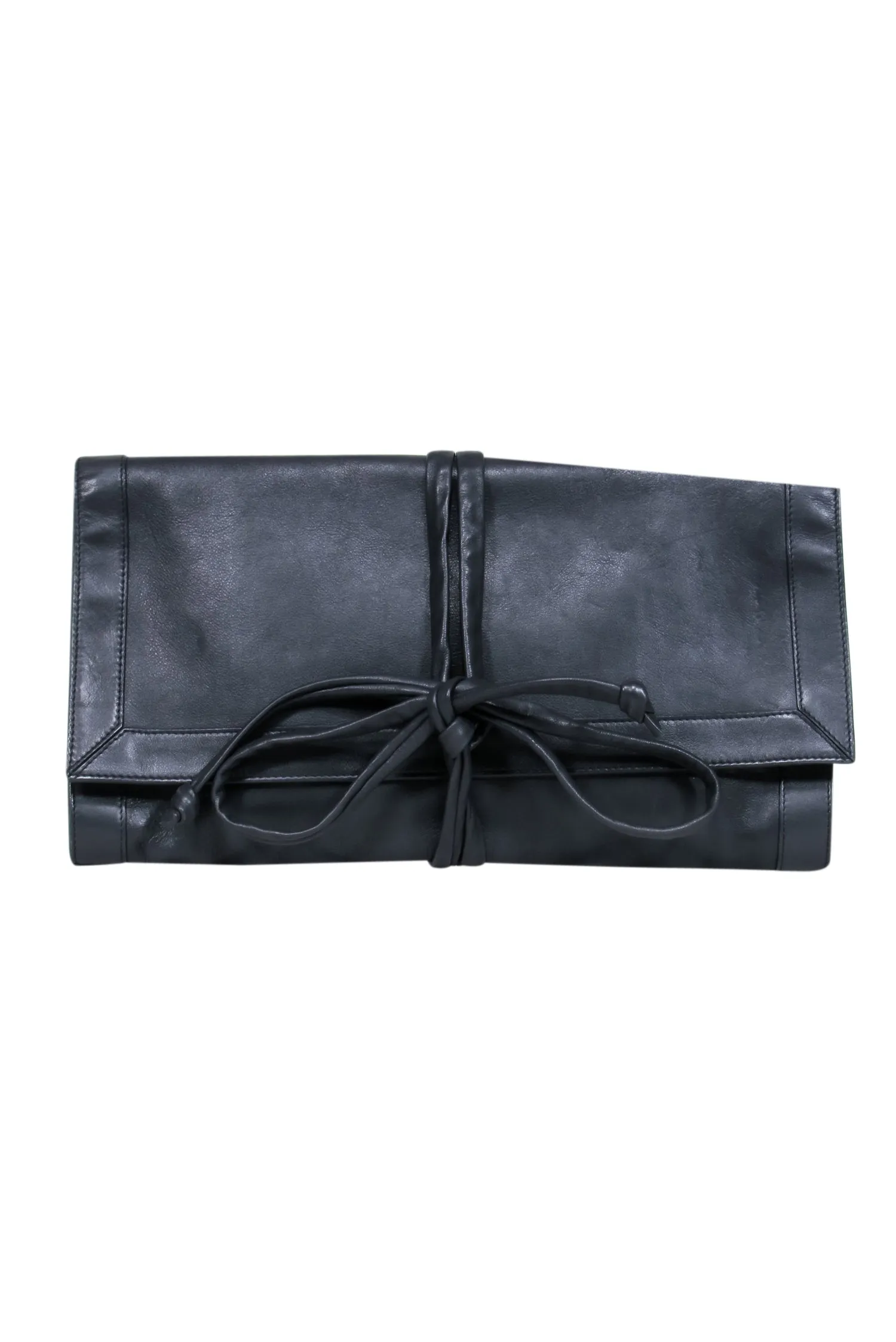 Barneys New York - Black Foldover Clutch w/ Tie Straps