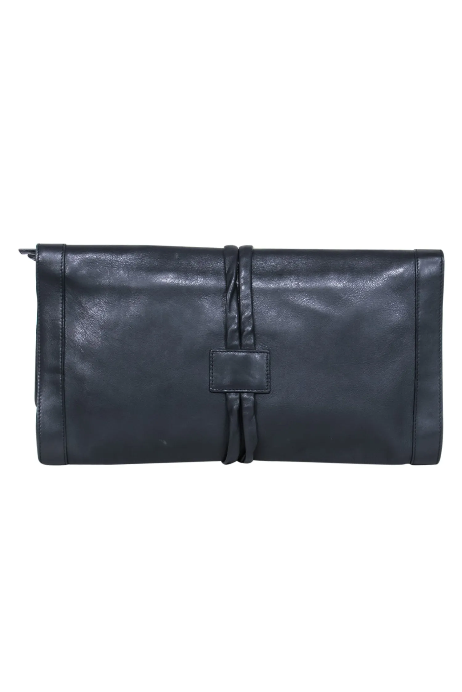 Barneys New York - Black Foldover Clutch w/ Tie Straps