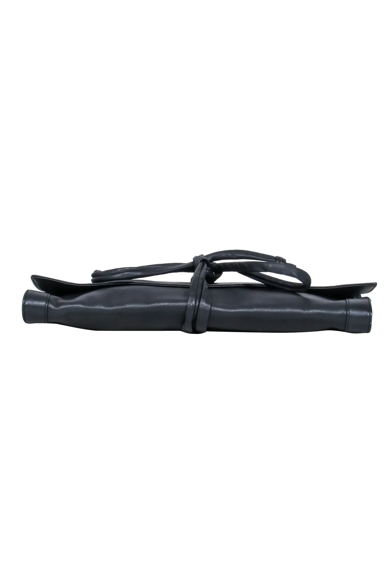 Barneys New York - Black Foldover Clutch w/ Tie Straps