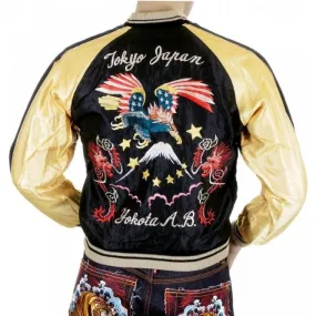 Black Body Gold Colour Sleeves Fully Reversible Souvenier Suka Jacket With Hand Embroidered USA Eagle Yokota AB TT11781