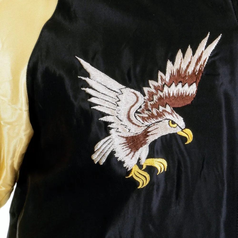 Black Body Gold Colour Sleeves Fully Reversible Souvenier Suka Jacket With Hand Embroidered USA Eagle Yokota AB TT11781