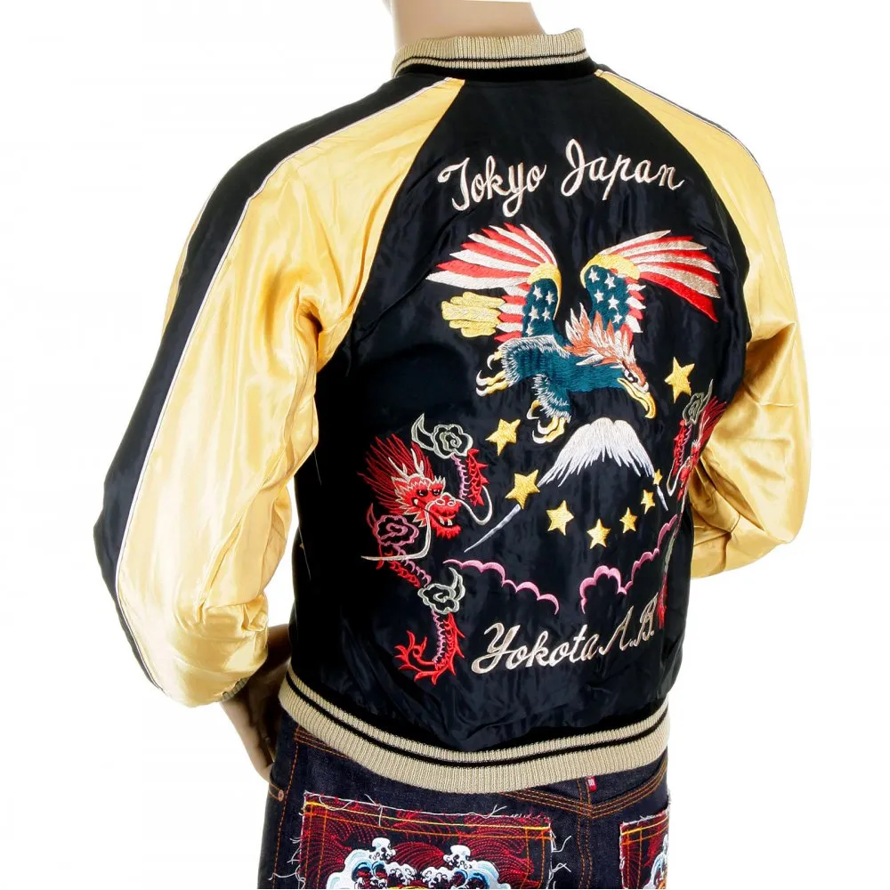 Black Body Gold Colour Sleeves Fully Reversible Souvenier Suka Jacket With Hand Embroidered USA Eagle Yokota AB TT11781