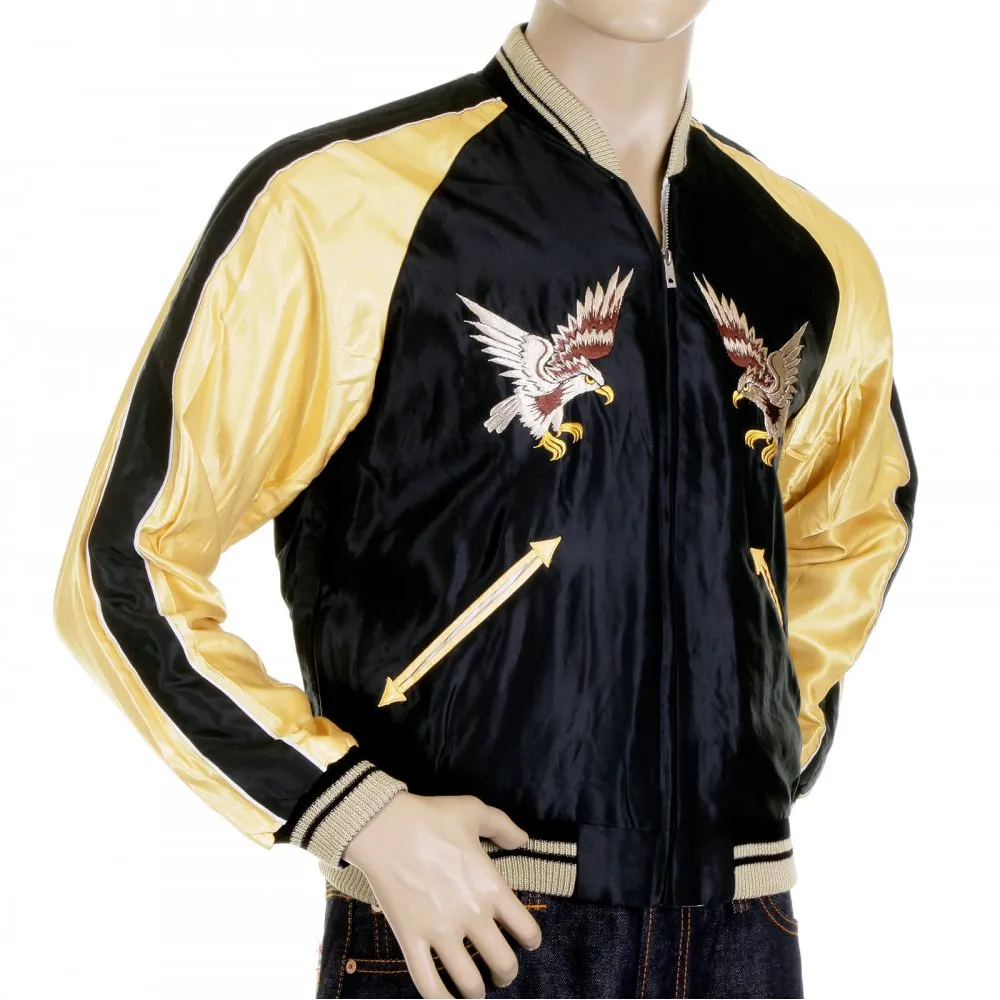 Black Body Gold Colour Sleeves Fully Reversible Souvenier Suka Jacket With Hand Embroidered USA Eagle Yokota AB TT11781