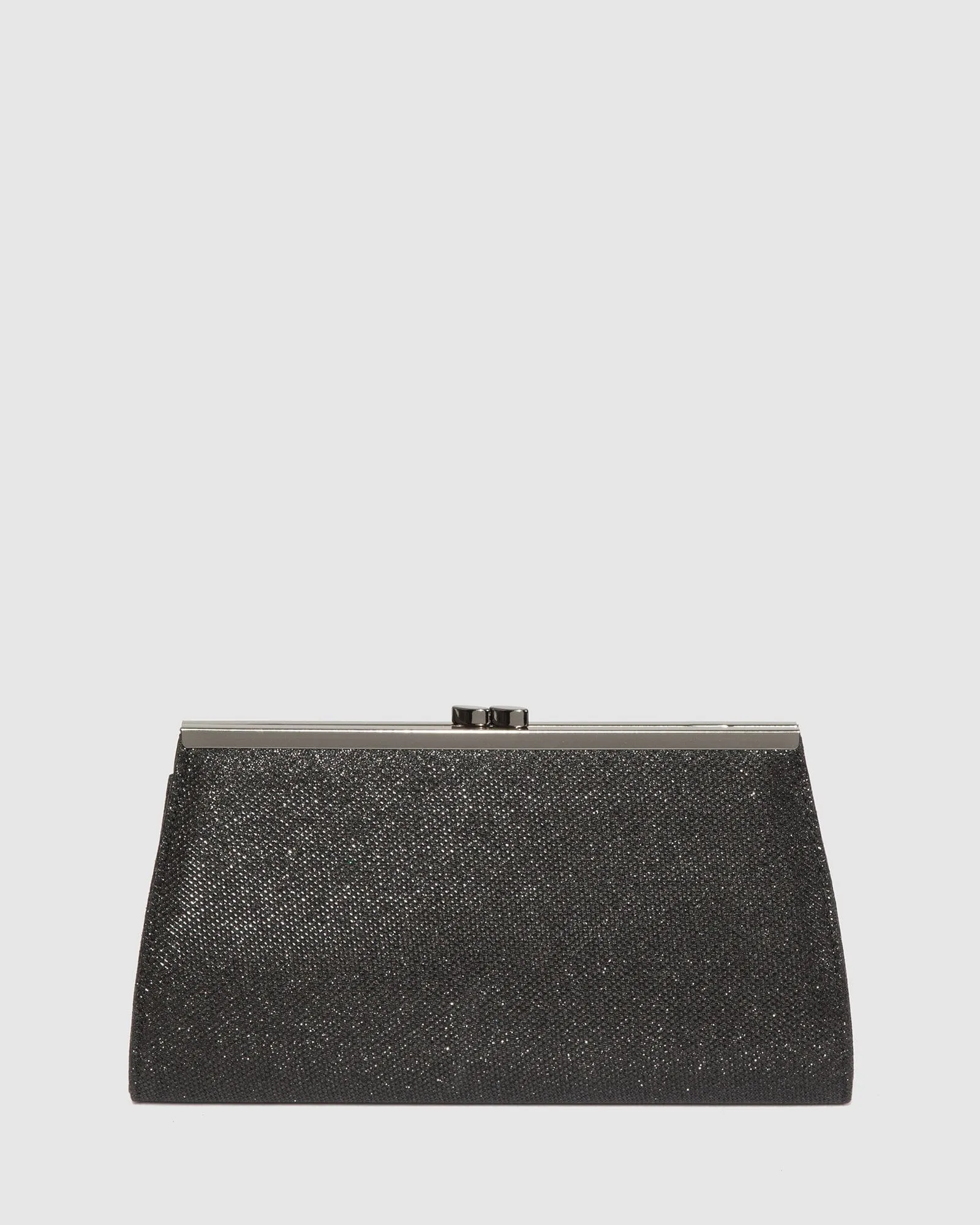 Black Glitter Top Clasp Clutch Bag