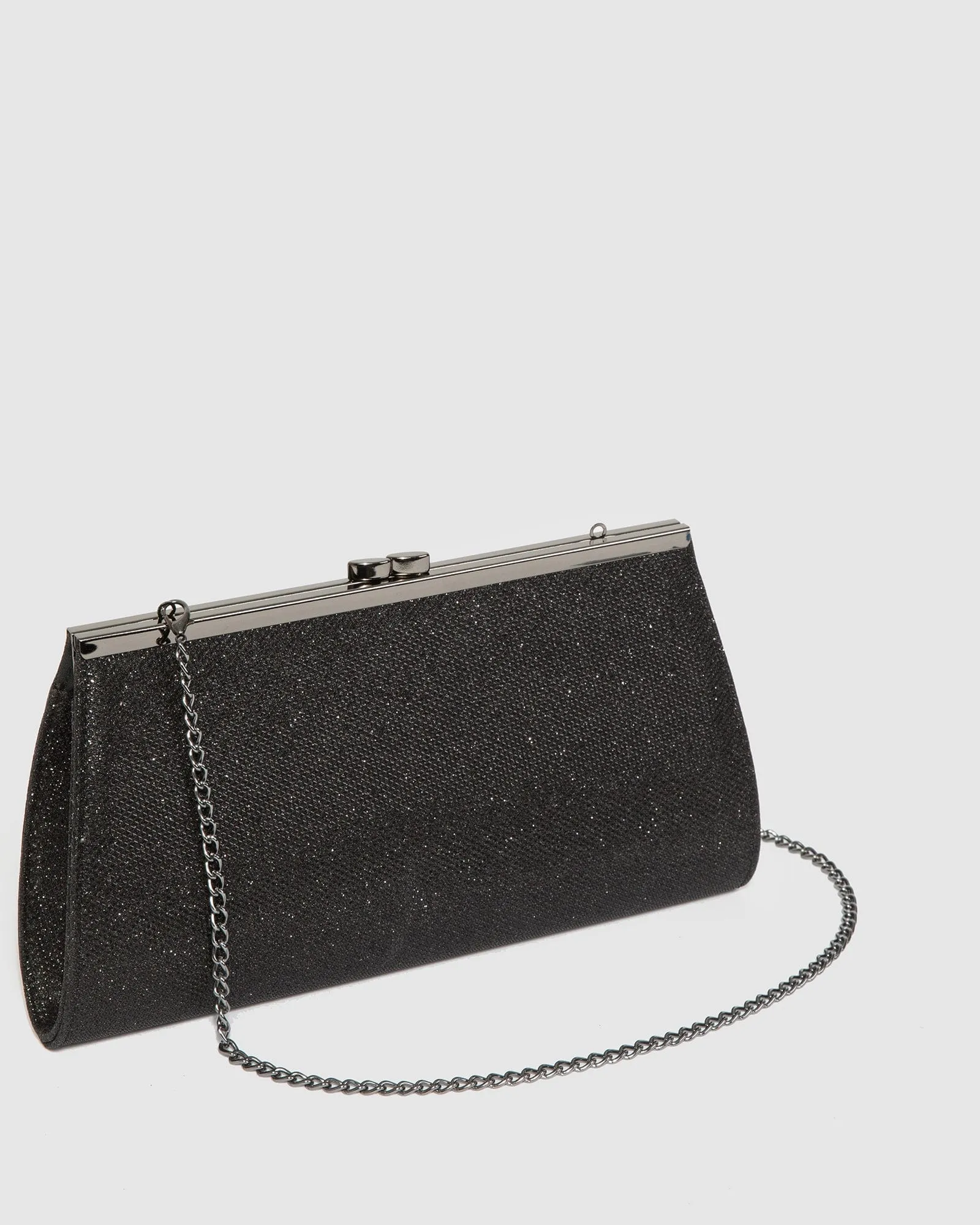 Black Glitter Top Clasp Clutch Bag