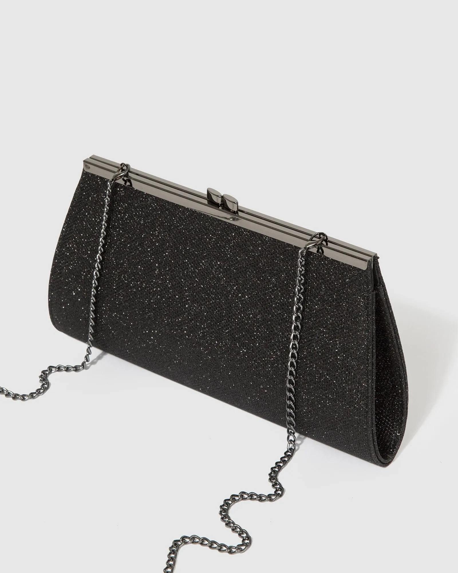 Black Glitter Top Clasp Clutch Bag