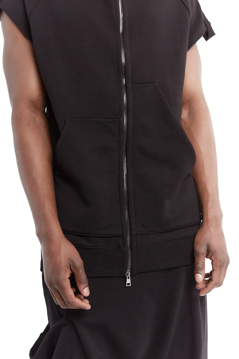 BLACK OVER SLEEVELESS ZIPPED TOP