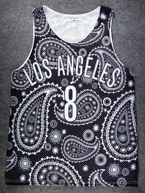 Black White Paisleys Los Angeles 8 Net Sleeveless Mens T-shirt Vest Sports Tank Top