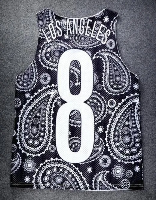 Black White Paisleys Los Angeles 8 Net Sleeveless Mens T-shirt Vest Sports Tank Top