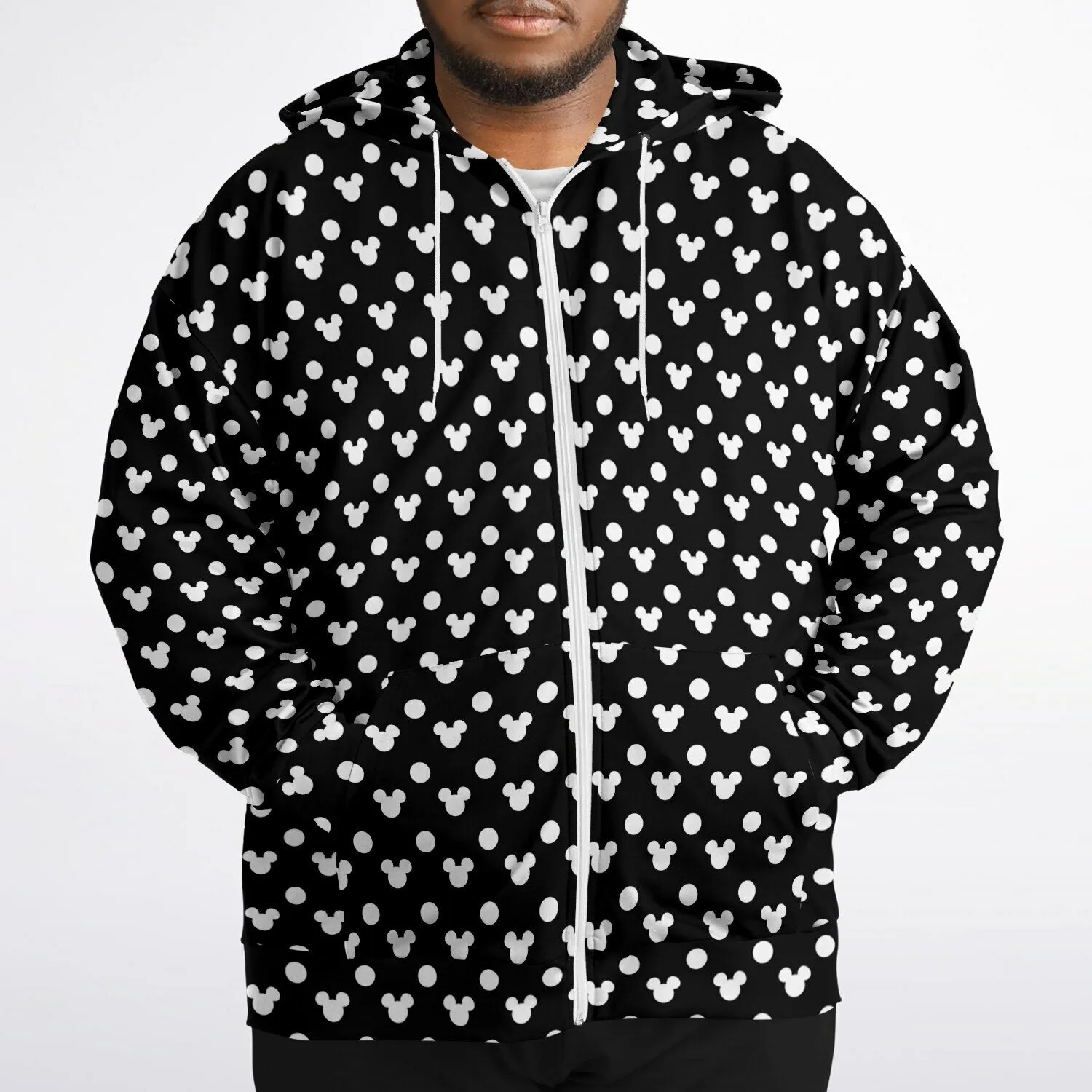 Black With White Mickey Polka Dots Plus-size Unisex Zip Hoodie