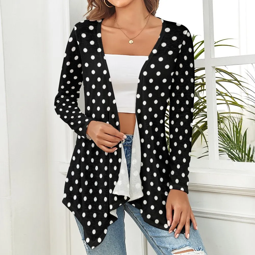 Black With White Polka Dots Women's Short Cardigan