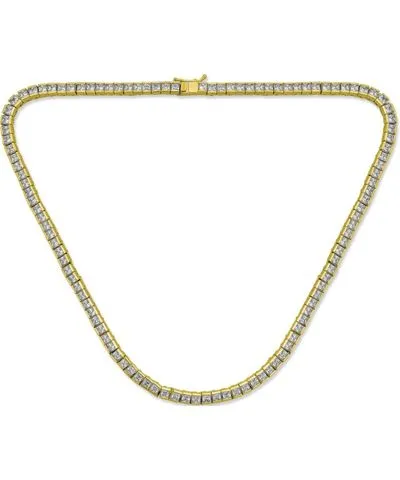 Bling Jewelry Classic Cubic Zirconia Cz Square Princess Cut Channel Set Tennis Necklace Collar For Women Prom Gold Plated