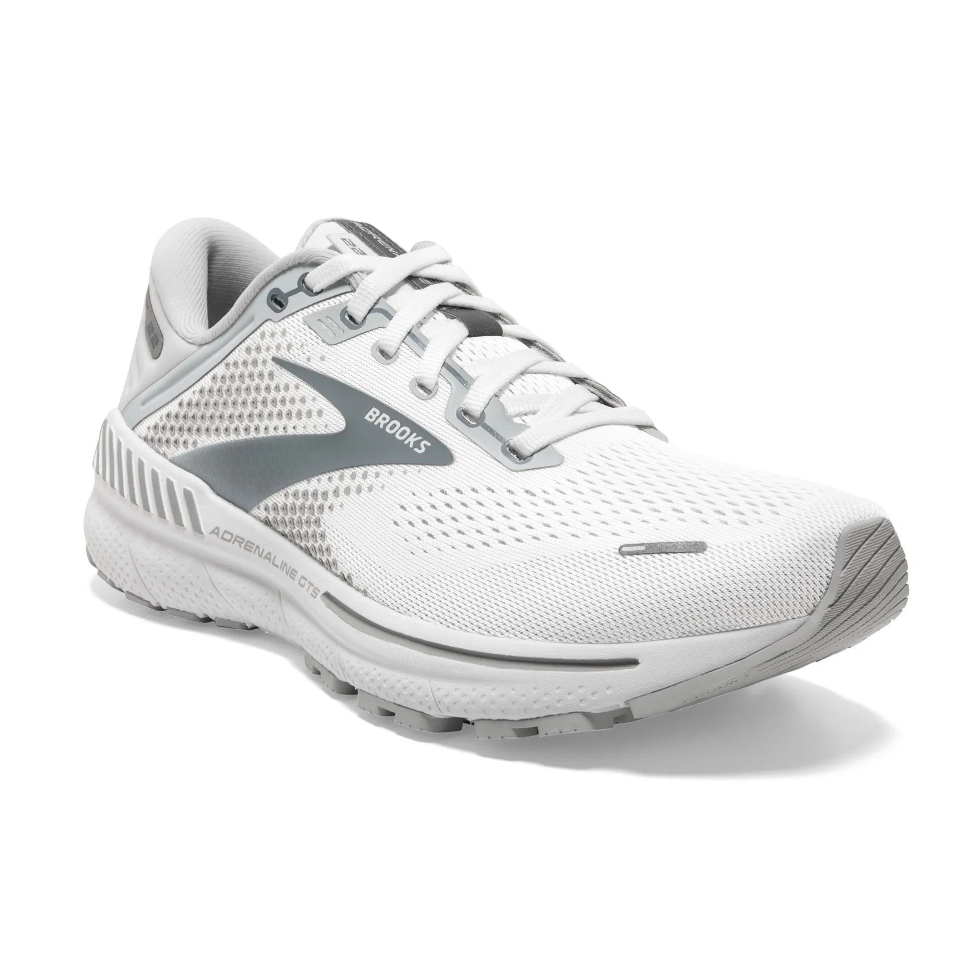 Brooks Womens Adrenaline 22 Lightweight Support Tennis Shoe- White/Oyster/Grey