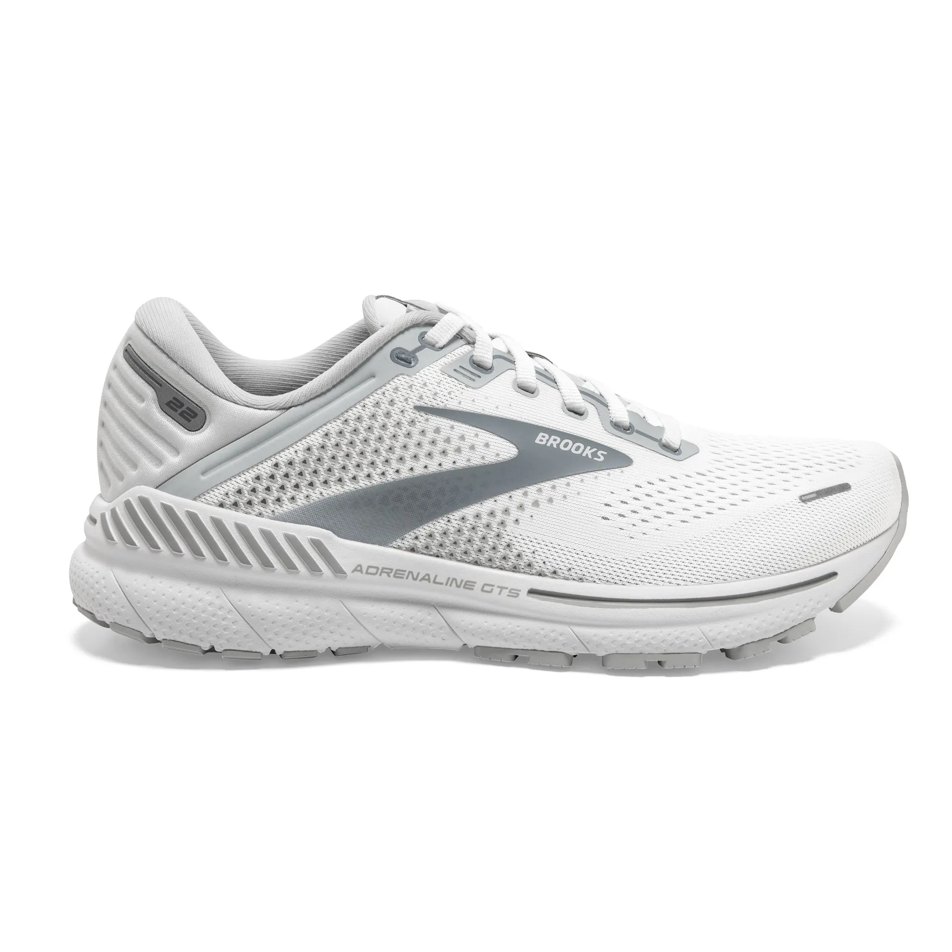 Brooks Womens Adrenaline 22 Lightweight Support Tennis Shoe- White/Oyster/Grey