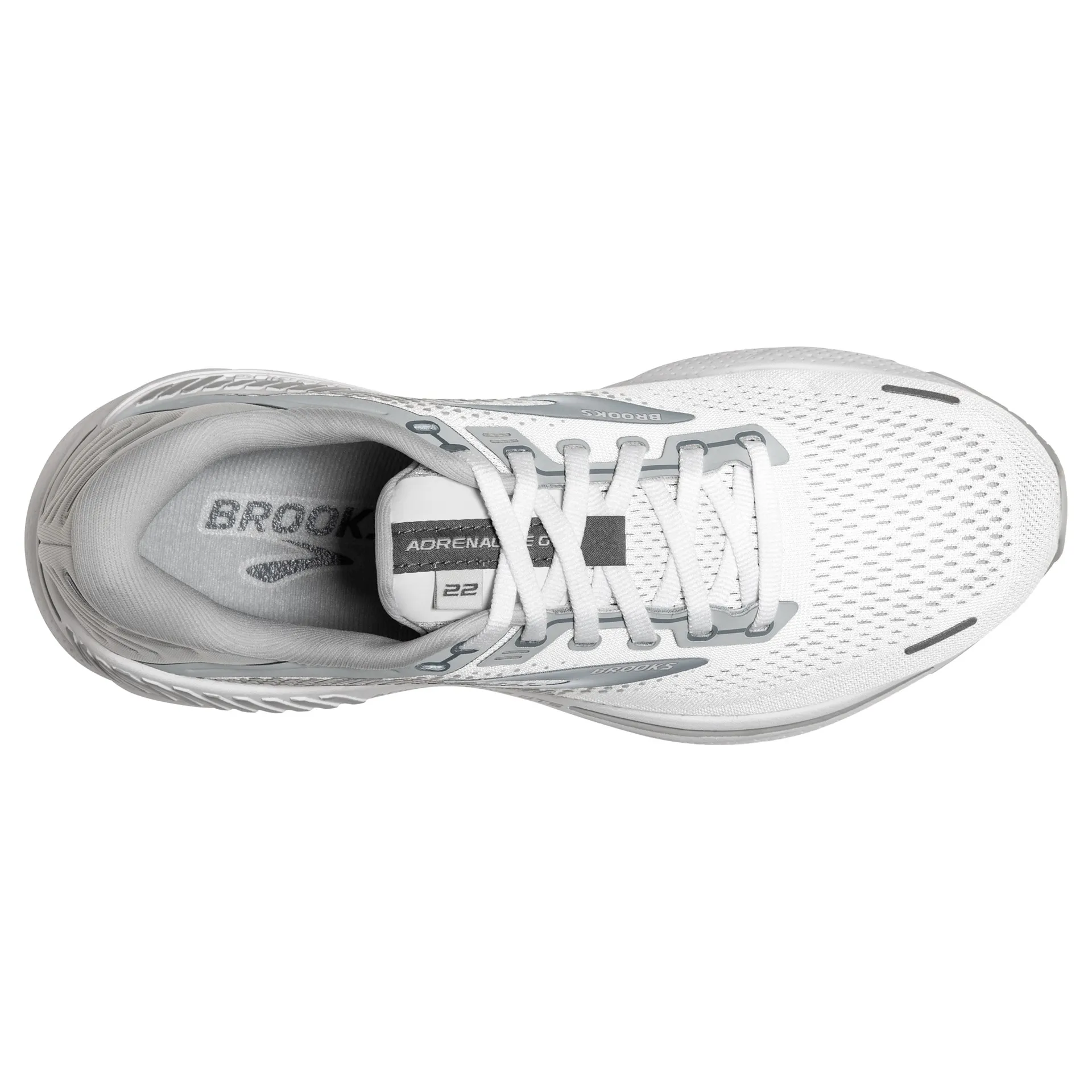 Brooks Womens Adrenaline 22 Lightweight Support Tennis Shoe- White/Oyster/Grey