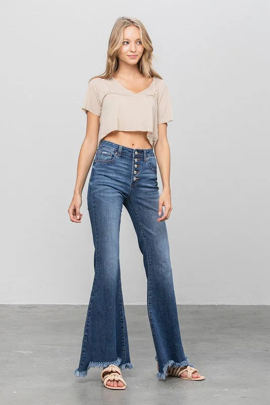 BUTTON DOWN WIDE FLARE JEANS