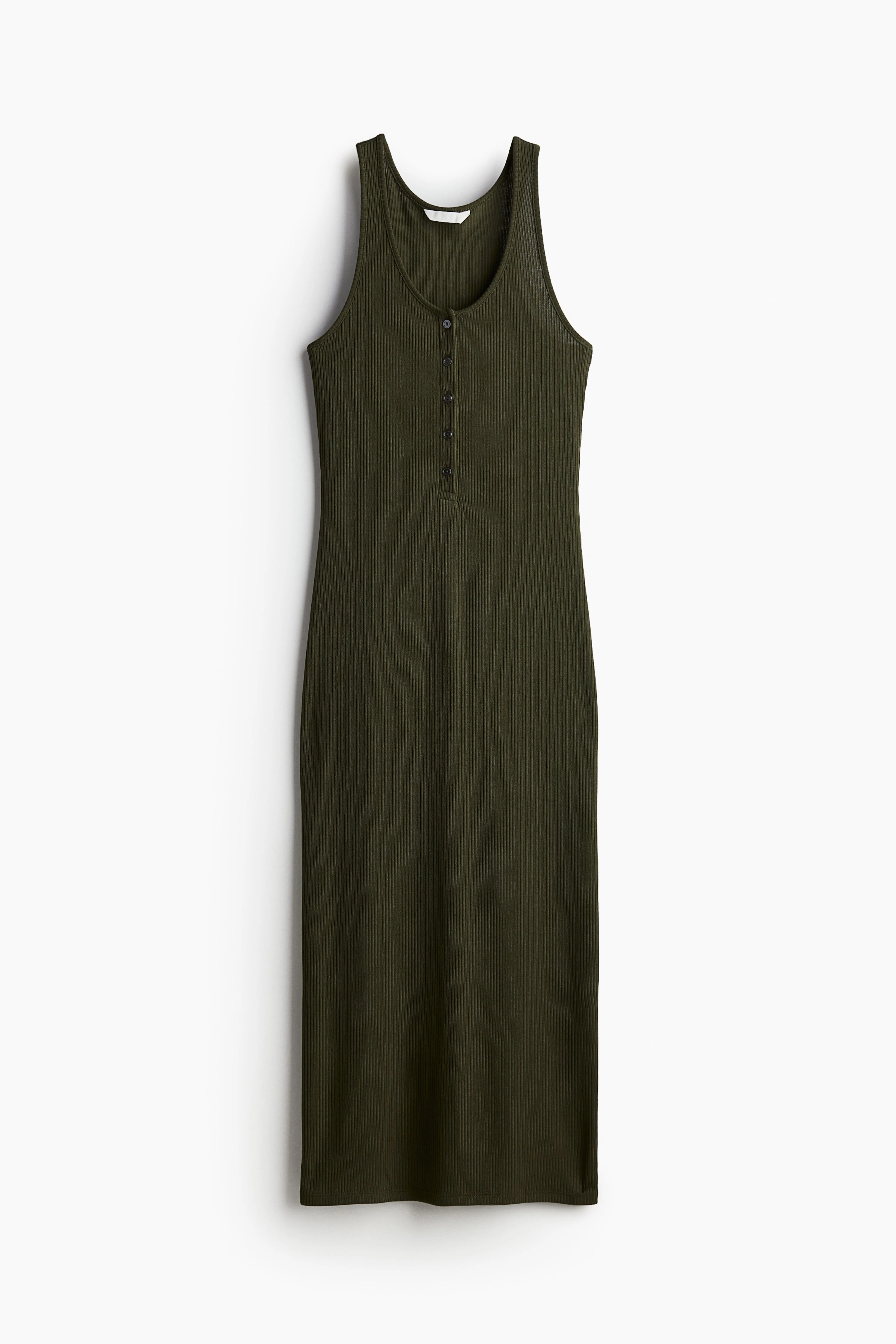 Button-top jersey dress - Deep neckline - Sleeveless - Dark green - Ladies | H&M GB