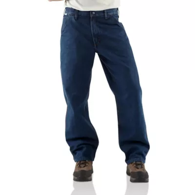 Carhartt Men's Mid-Rise Flame-Resistant Signature Denim Dungaree Jeans