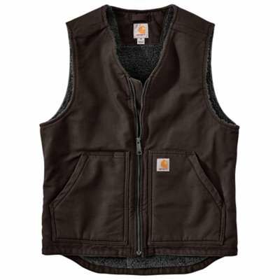 Carhartt Men's Washed Duck Sherpa Lined Vest in Dark Brown