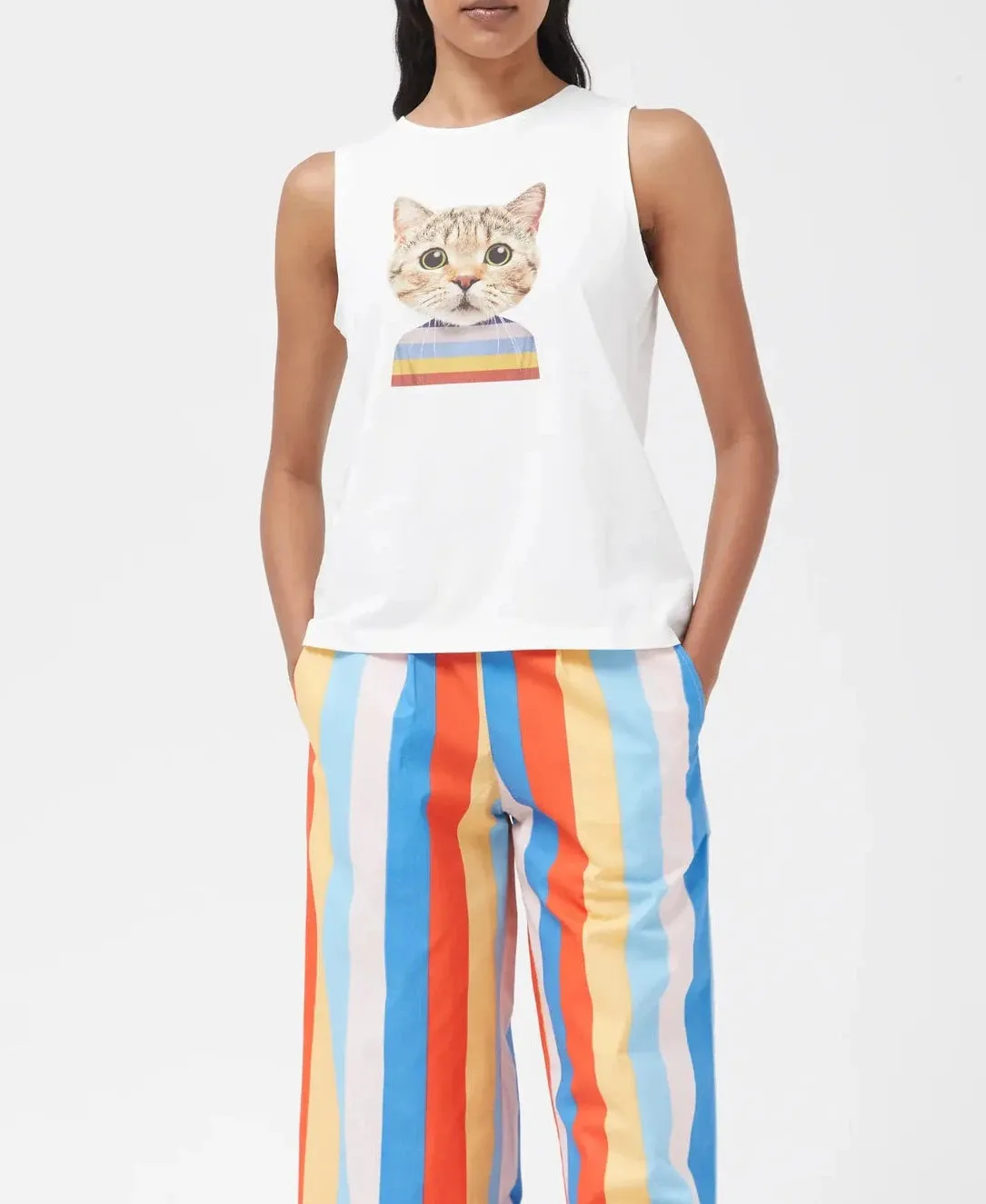 Cat Print Sleeveless Tank