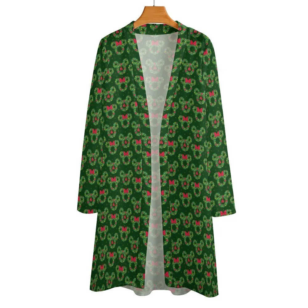 Christmas Wreaths Women's Mid-Length Cardigan