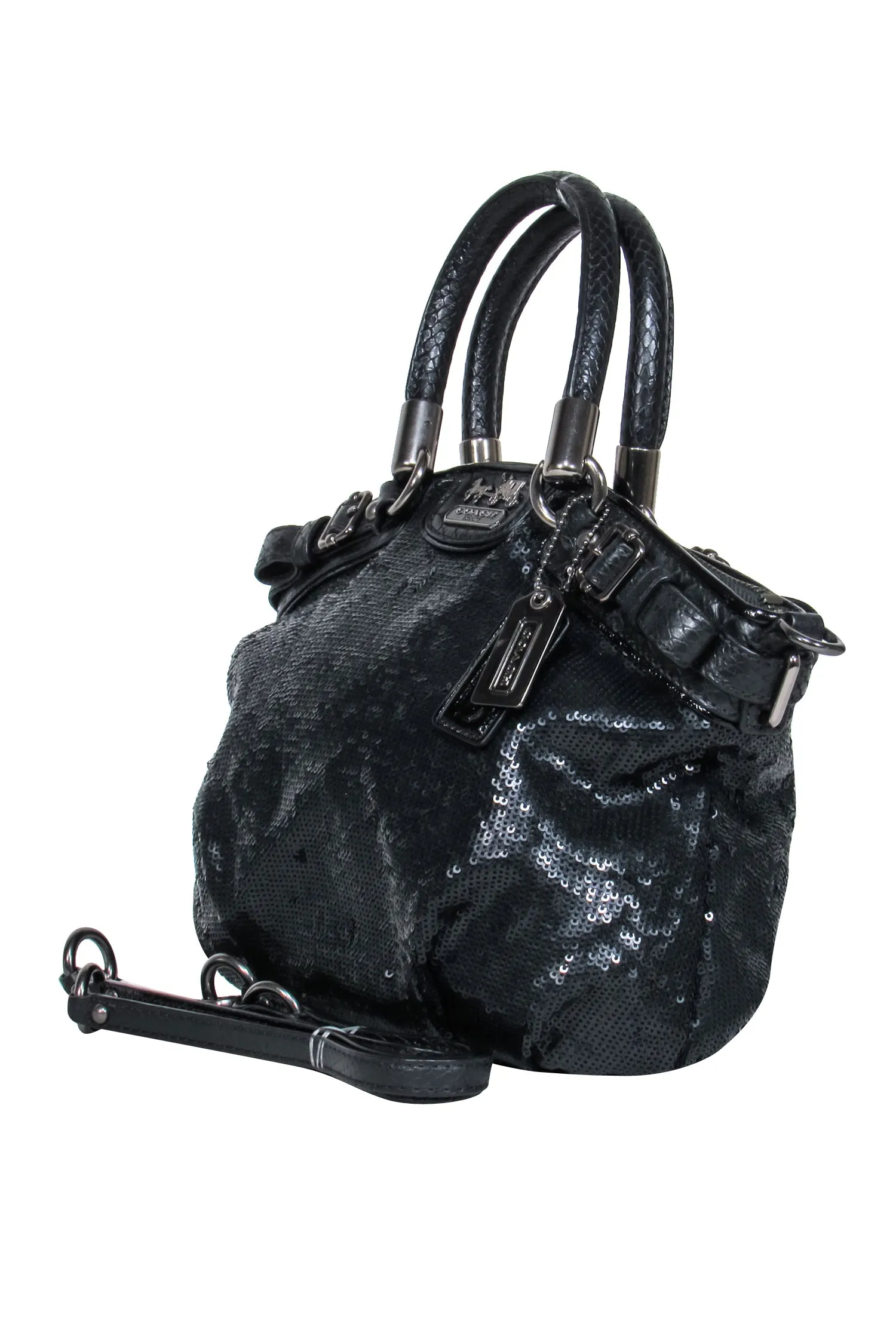 Coach - Black Sequin Leather Trim Crossbody Bag