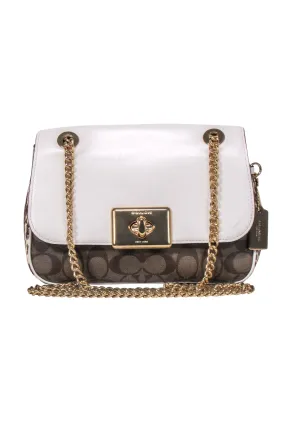 Coach - Cream & Tan Monogram Lock front Crossbody Bag