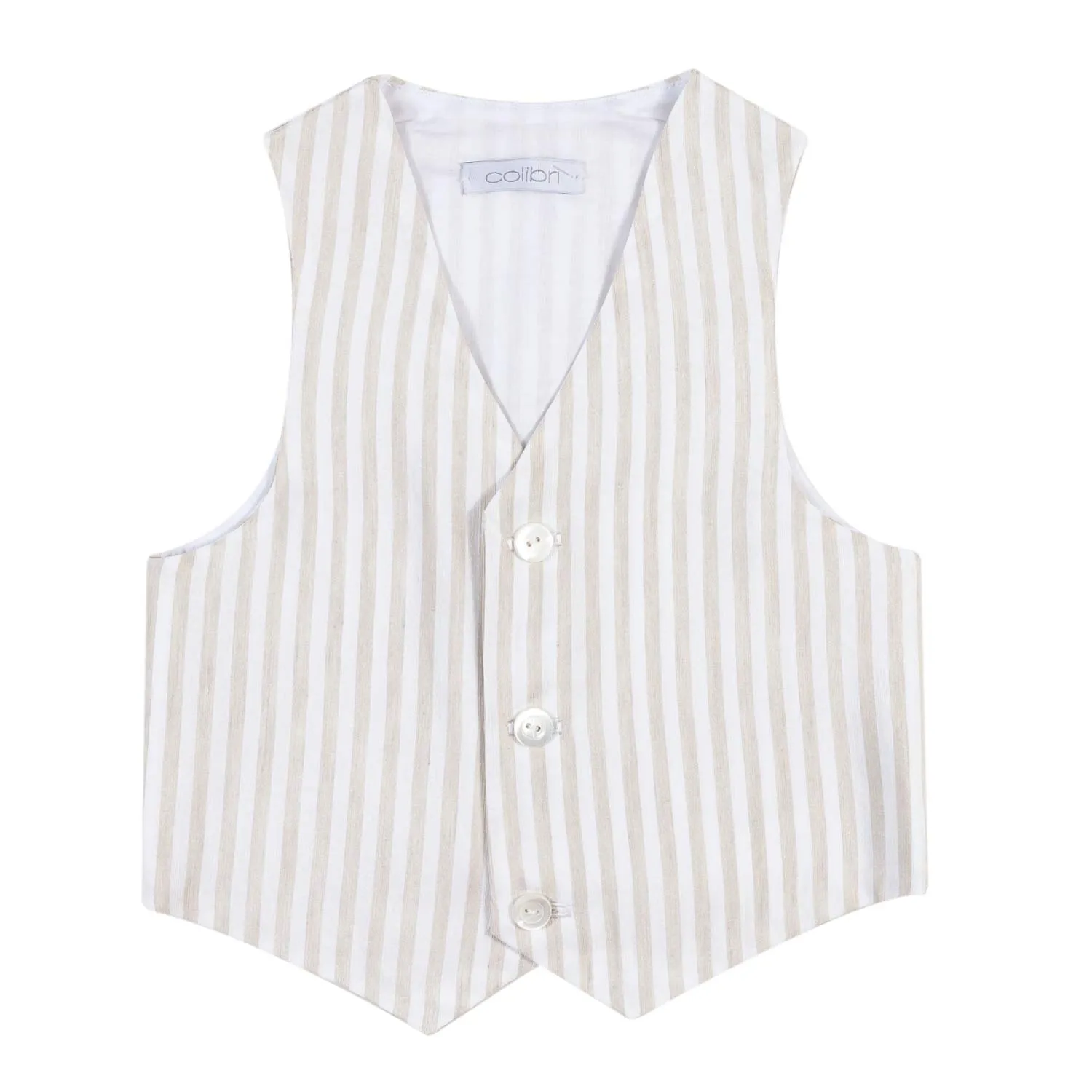 Colibri Beige And White Satin Striped Vest For Babies