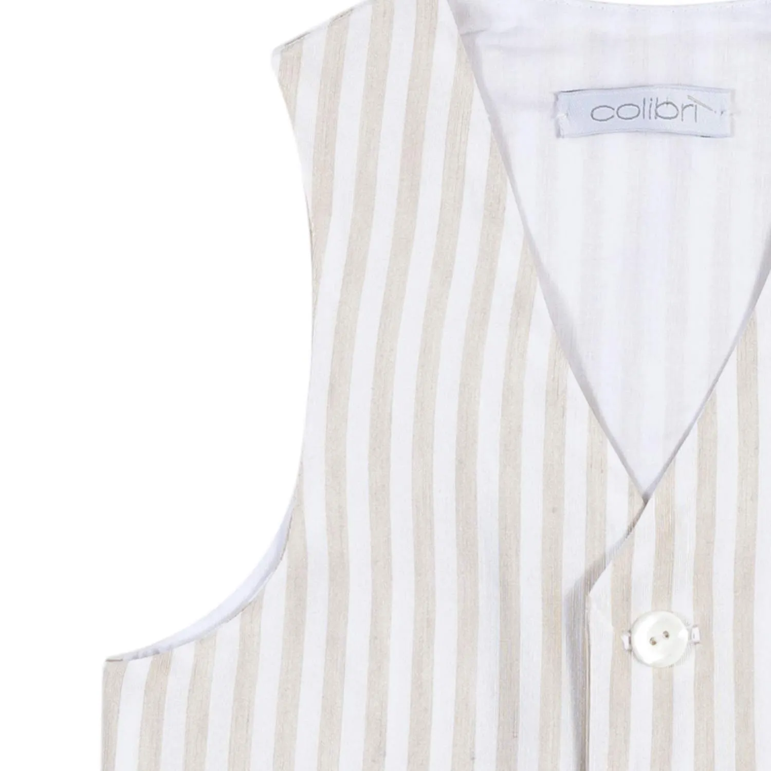 Colibri Beige And White Satin Striped Vest For Babies