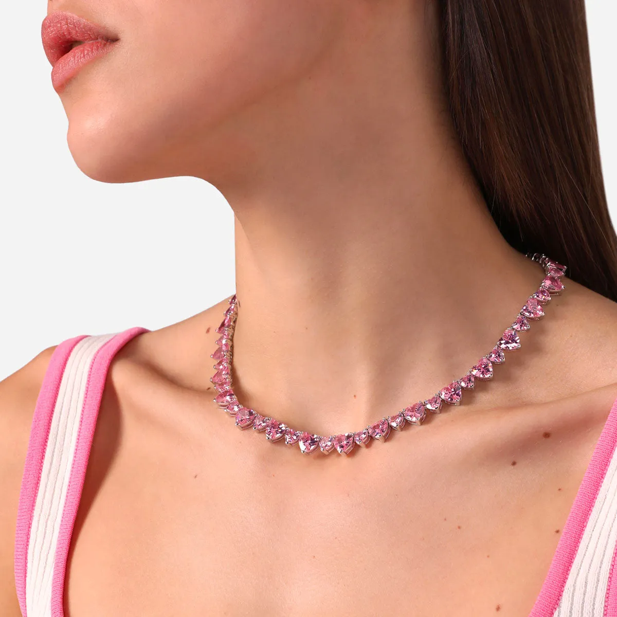 Collana tennis di Cuori Rosa INFINITY