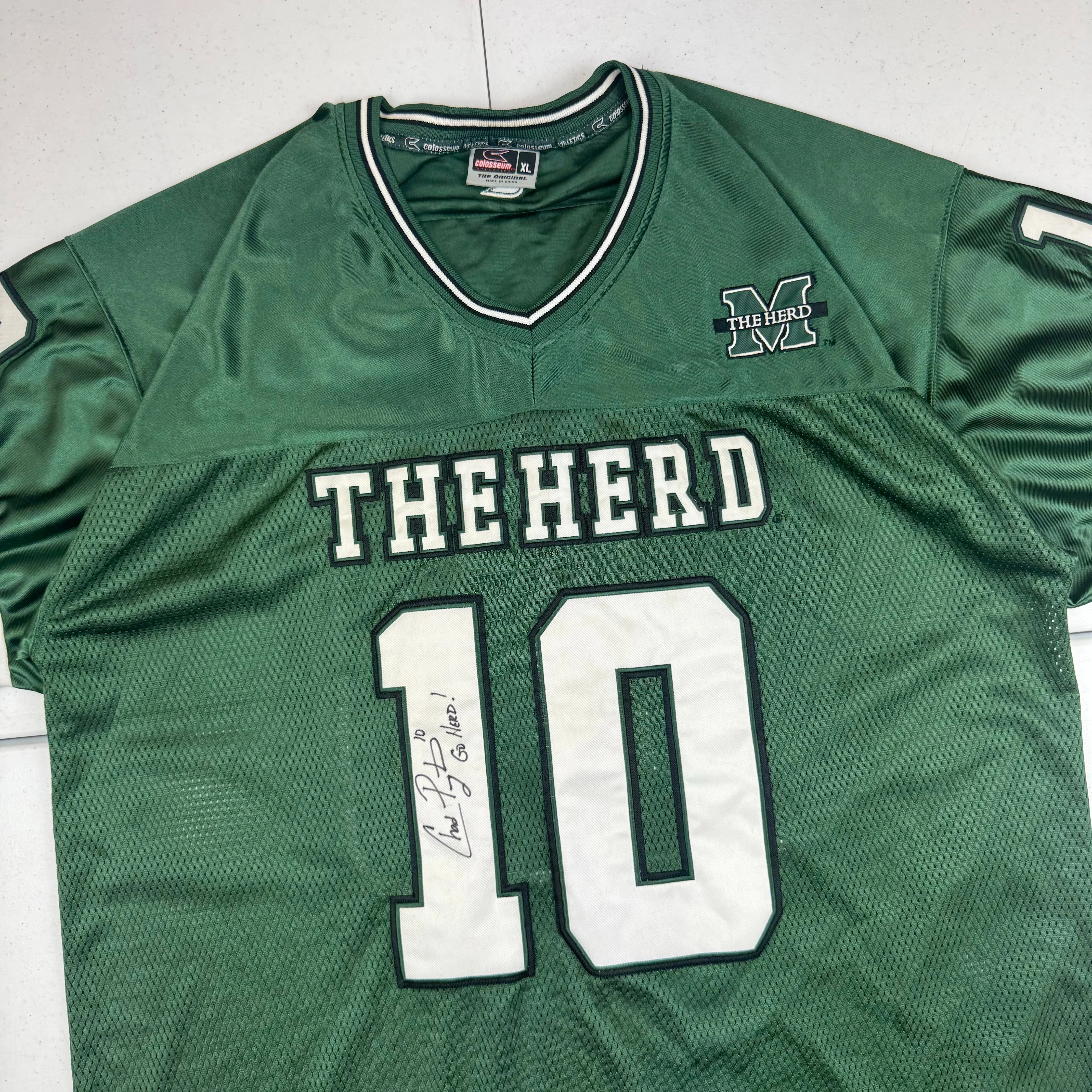 Colosseum Athletics Marshall University #10 Signed Football Jersey Green