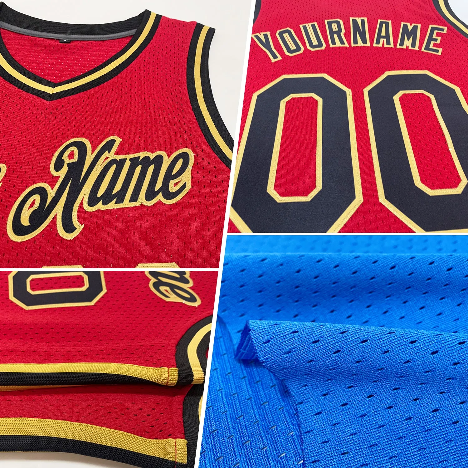 Custom Blue Gold-Red Authentic Throwback Basketball Jersey