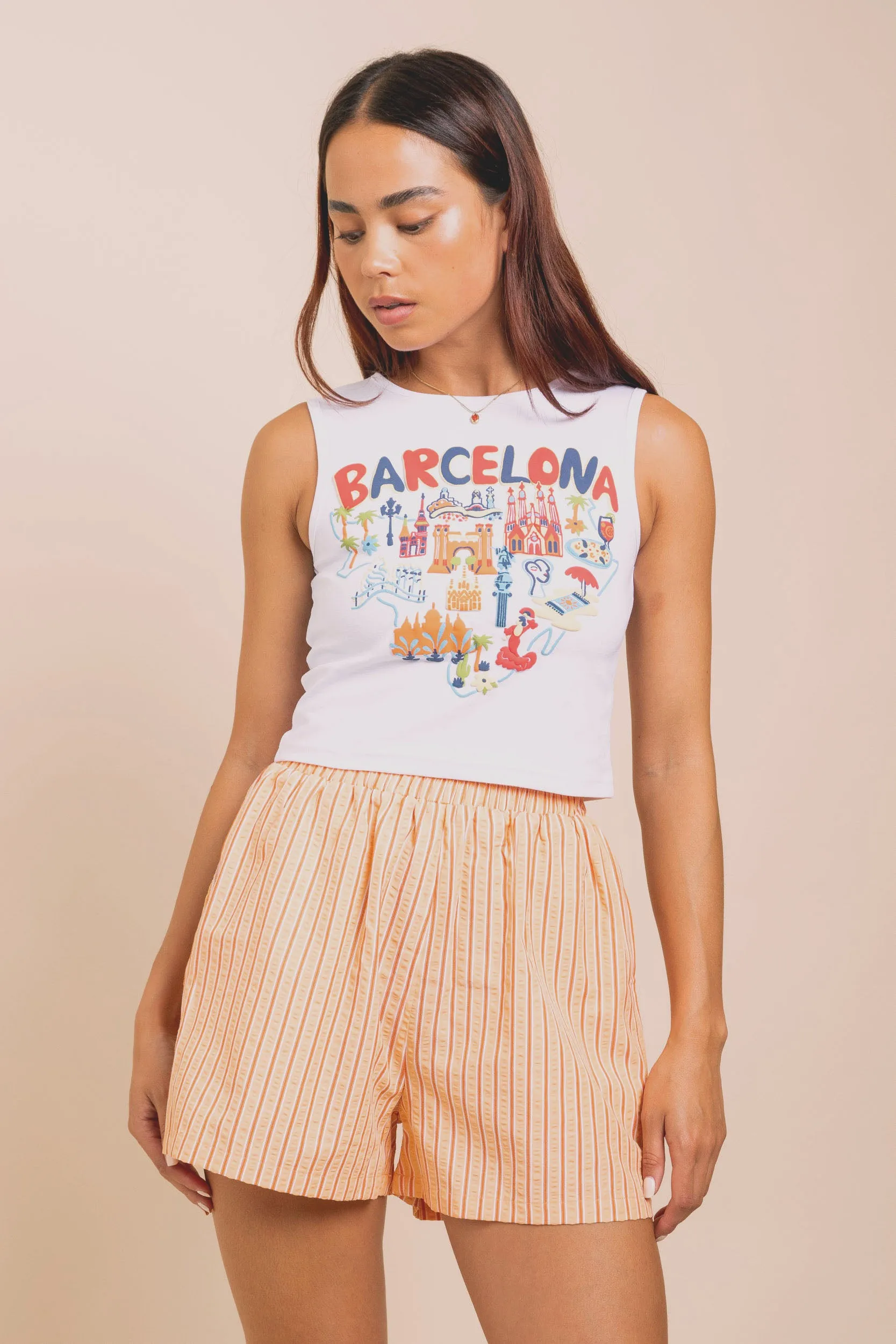 Daisy Street Vest Top With Barcelona Puff Print