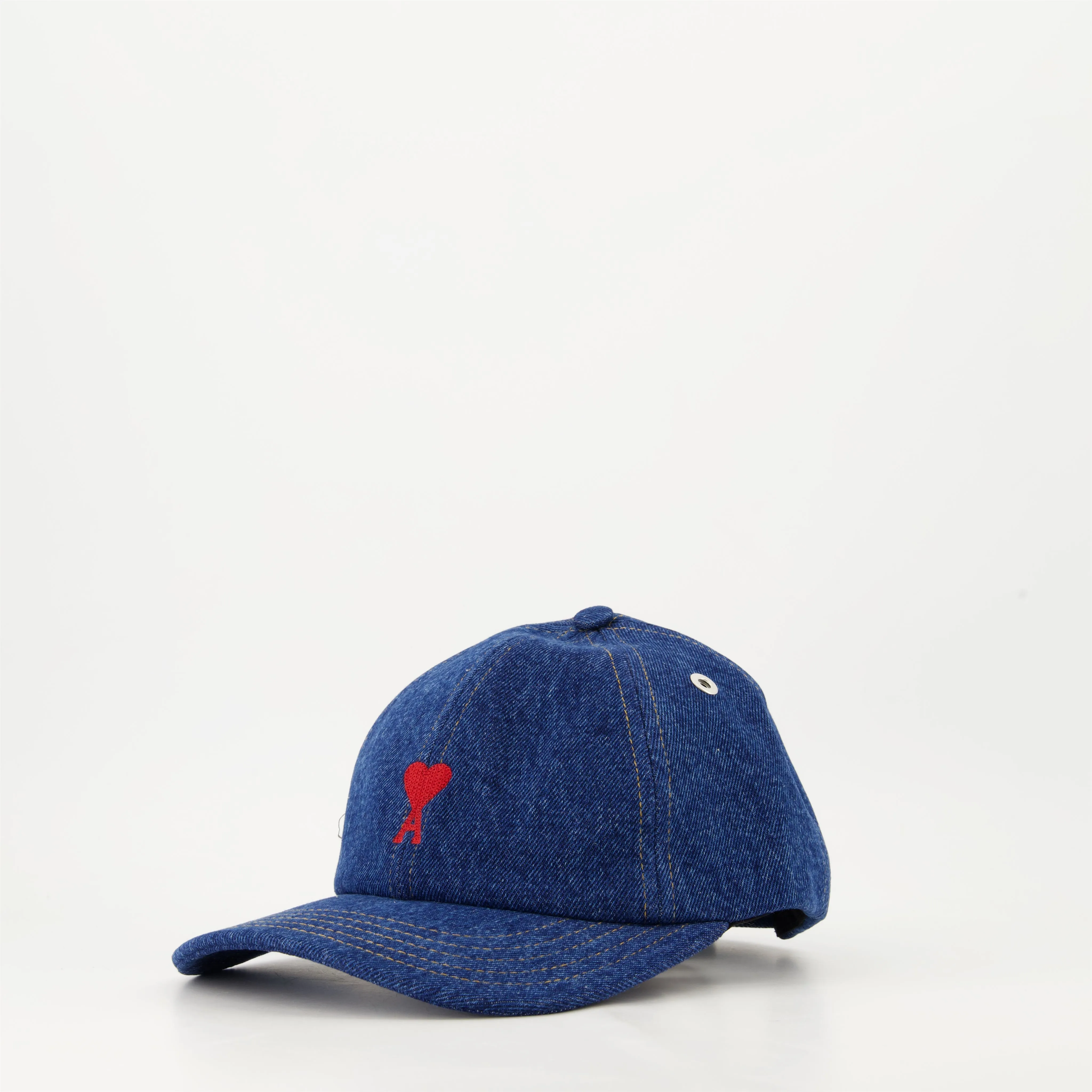 Denim Baseball Cap with Heart Embroidery